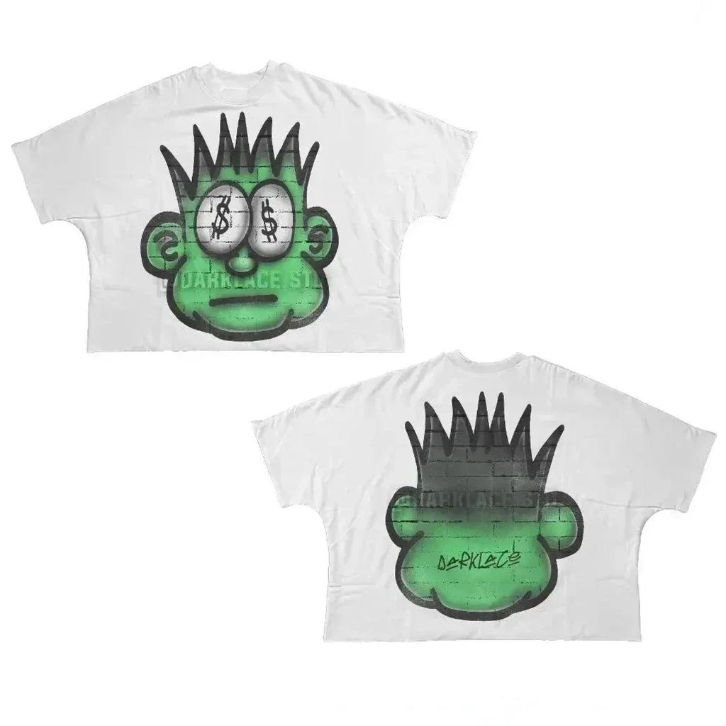 Streetwear Y2K Baumwoll-T-Shirt Harajuku Grafikdruck Oversized Punk Kurzarm-T-Shirt Rock Goth Retro Top Hip Hop Tee Mode