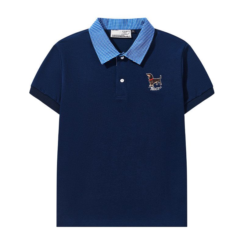 HACR Women Harshandcruel Korean Style Retro College Plaid Collar Fake Two-Piece Color Block Embroidery Polo Shirt