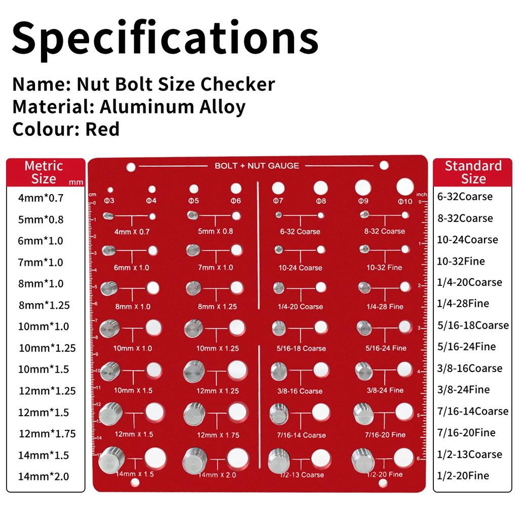 Nut and Bolt Thread Checker Thread Identifier Gauge Nut Bolt Screw Identibolt 28 Bolt Standard Sizes Measuring Identifier Tool