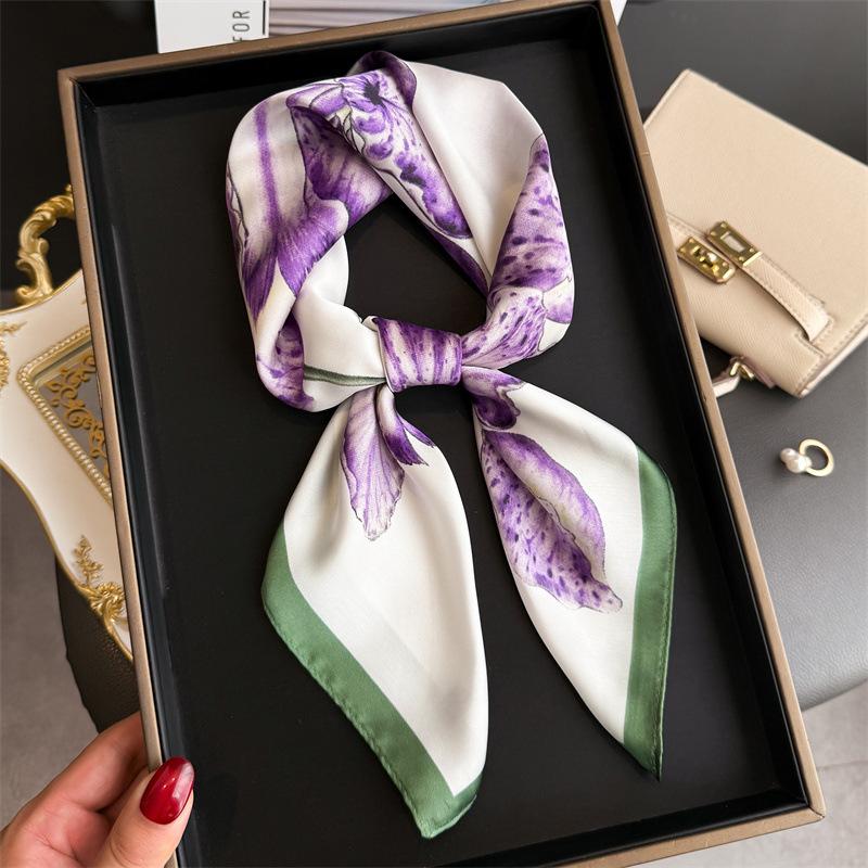 

Luxury Brand Floral Print Square Silk Scarf for Women Hijab Hair Bands 70cm Neckerchief Female Satin Shawl Ribbon Headband 70x70cm