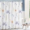 Watercolor Floral Shower Curtains Bathroom,Blue Orange Flower Shower Curtain Set,Minimalist White Bathroom Curtain with Hooks