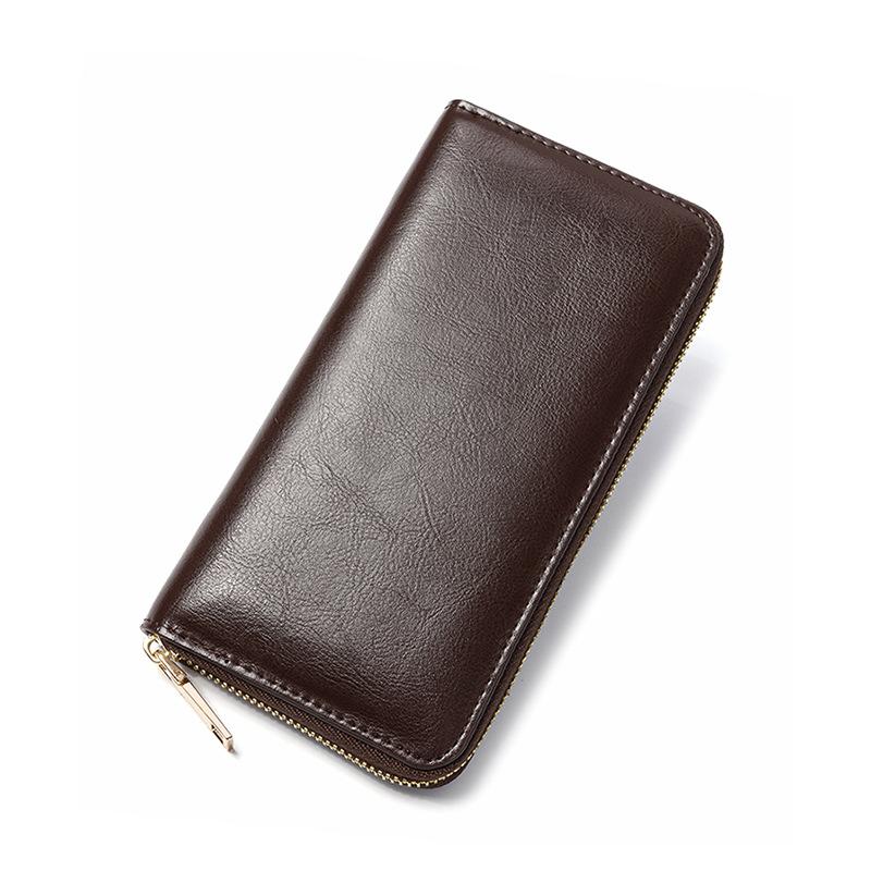 New Oil Wax Pattern Cowhide Women's Zipper Wallet Long Leather Large Capacity Handbag