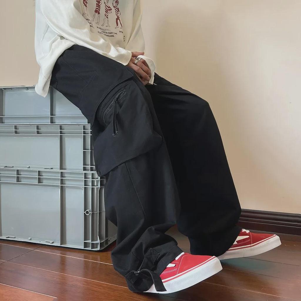 Men's Autumn Wide-Leg Casual Overalls: Trendy Hip Hop Mopping Trousers