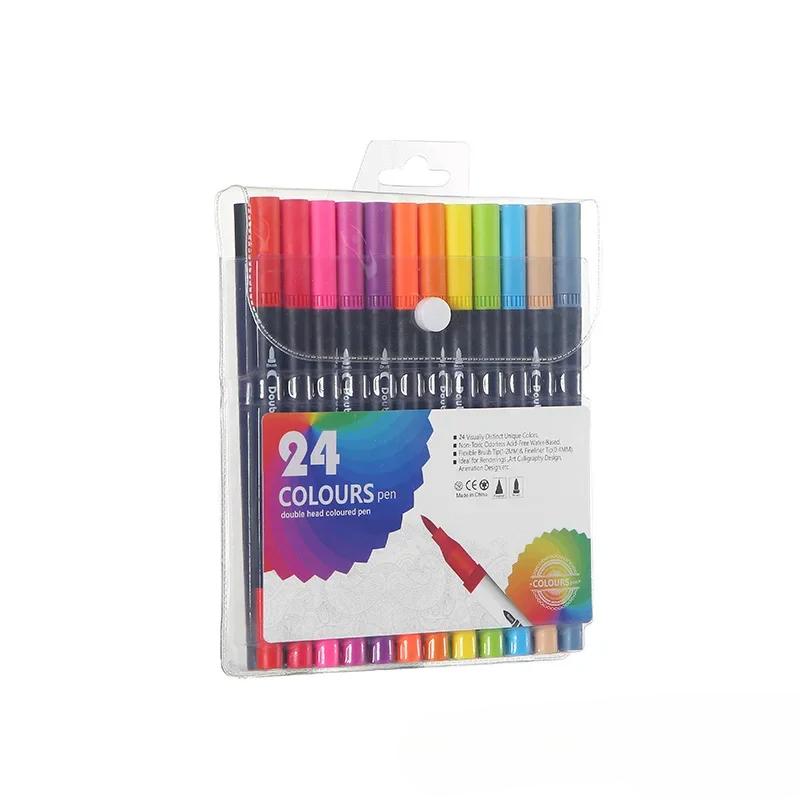12/24/100/120 Colors Felt Tip Drawing Watercolor Art Markers Pen Dual Brush Fineliner Colouring Pen Set for Calligraphy Painting