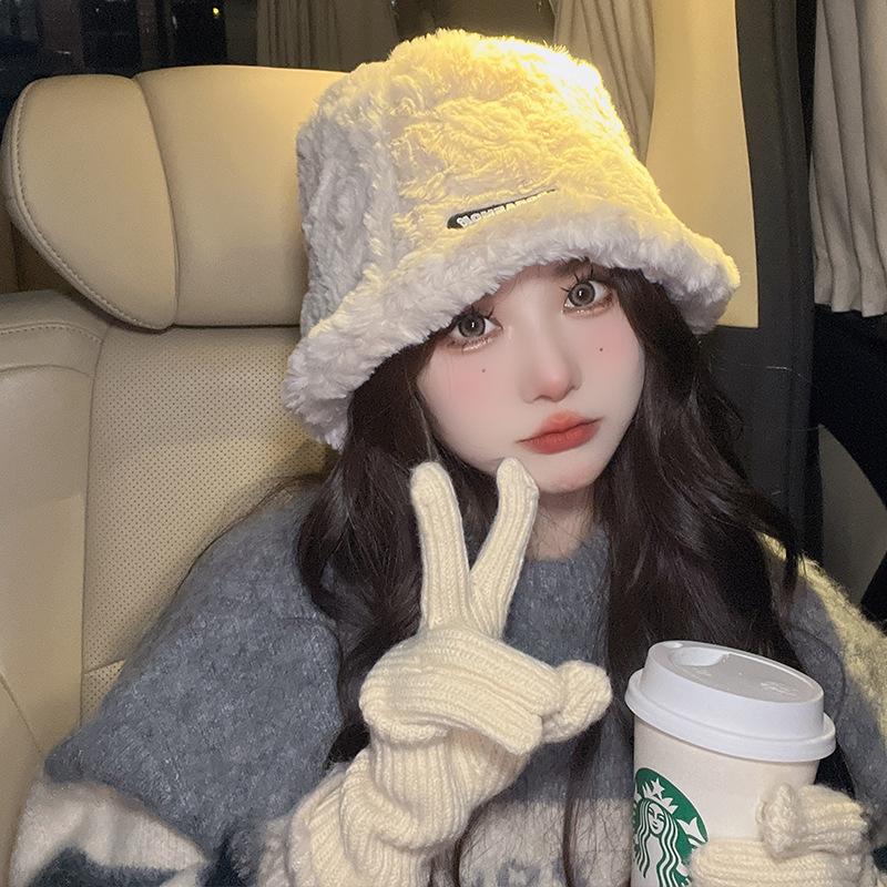 

Female autumn and winter Korean version is versatile, showing a small face, thickening and keeping warm, fashionable plush basin hat M（56-58cm）