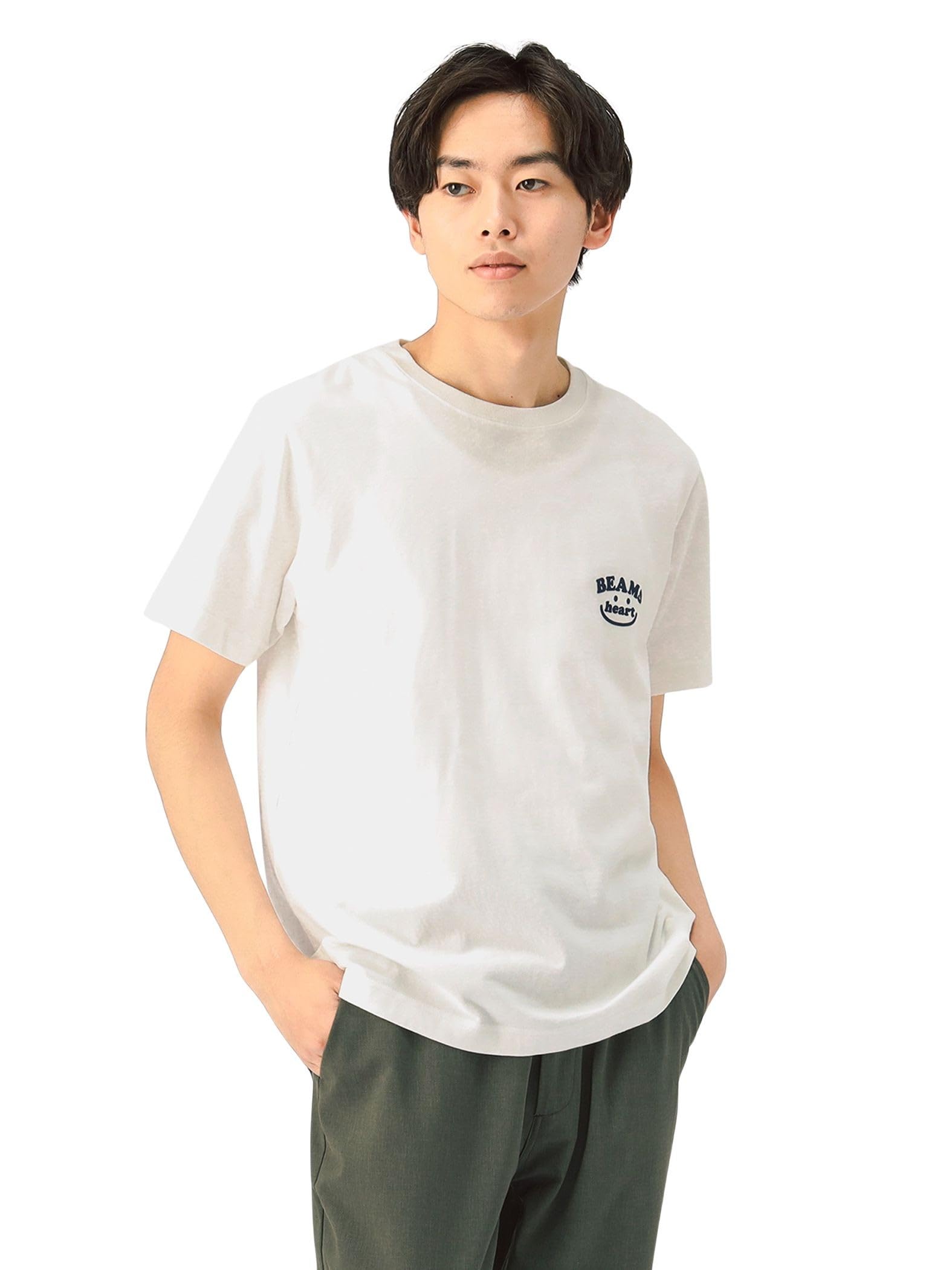 

Beams Heart Men s Short Sleeve Smile Logo Print T-Shirt, White, Size Small