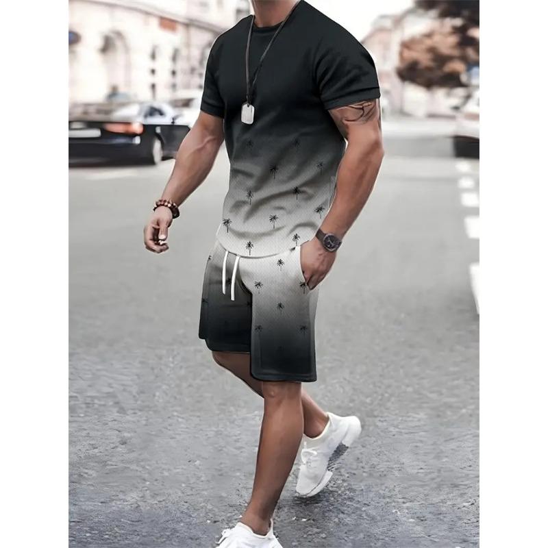Sommer Strand Bohemian Print Herren T-Shirt Set Rundhals Kurzarm Oberteil Kordelzug Shorts Herren Täglich Straße Pendler Freizeitkleidung