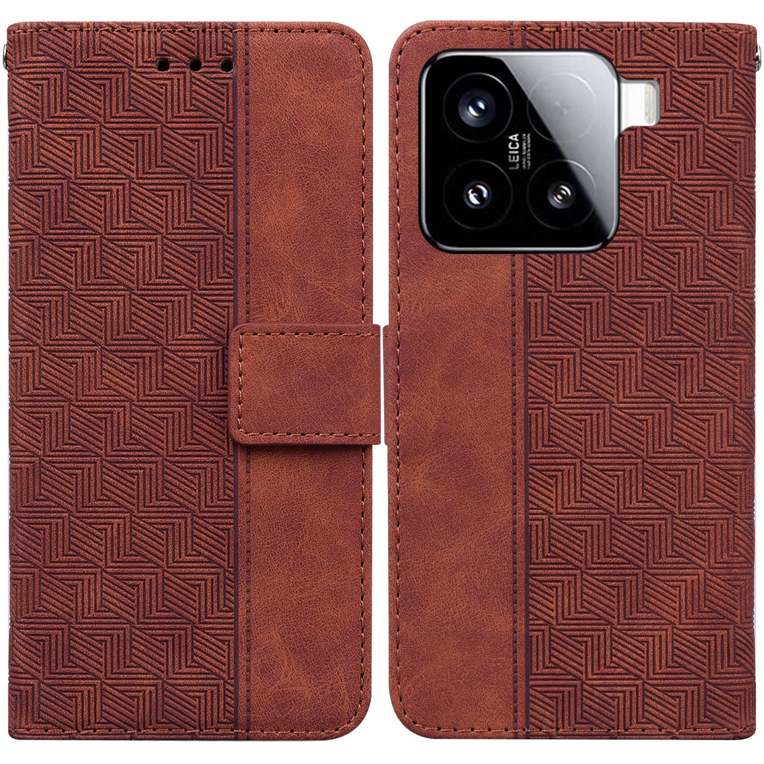 For Xiaomi 15 Case Geometry Pattern Leather Wallet Phone Cover with Wrist Strap A