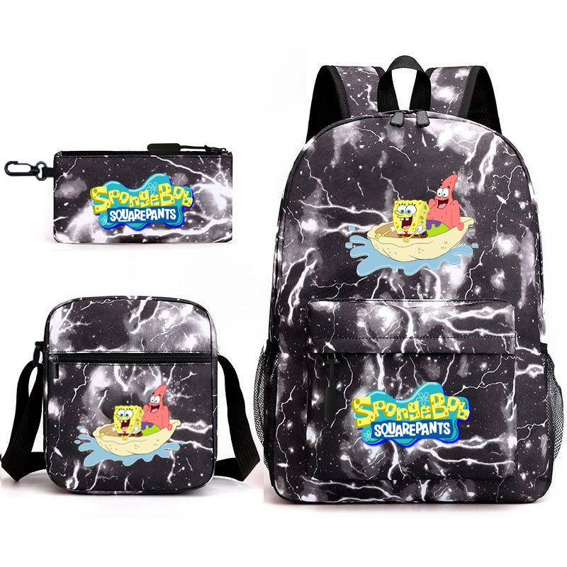 

Spongebob Squarepants Printed Youth School Bag Men S And Women S Backpack Three-Piece Set Satchel Pencil Bag Three-piece set