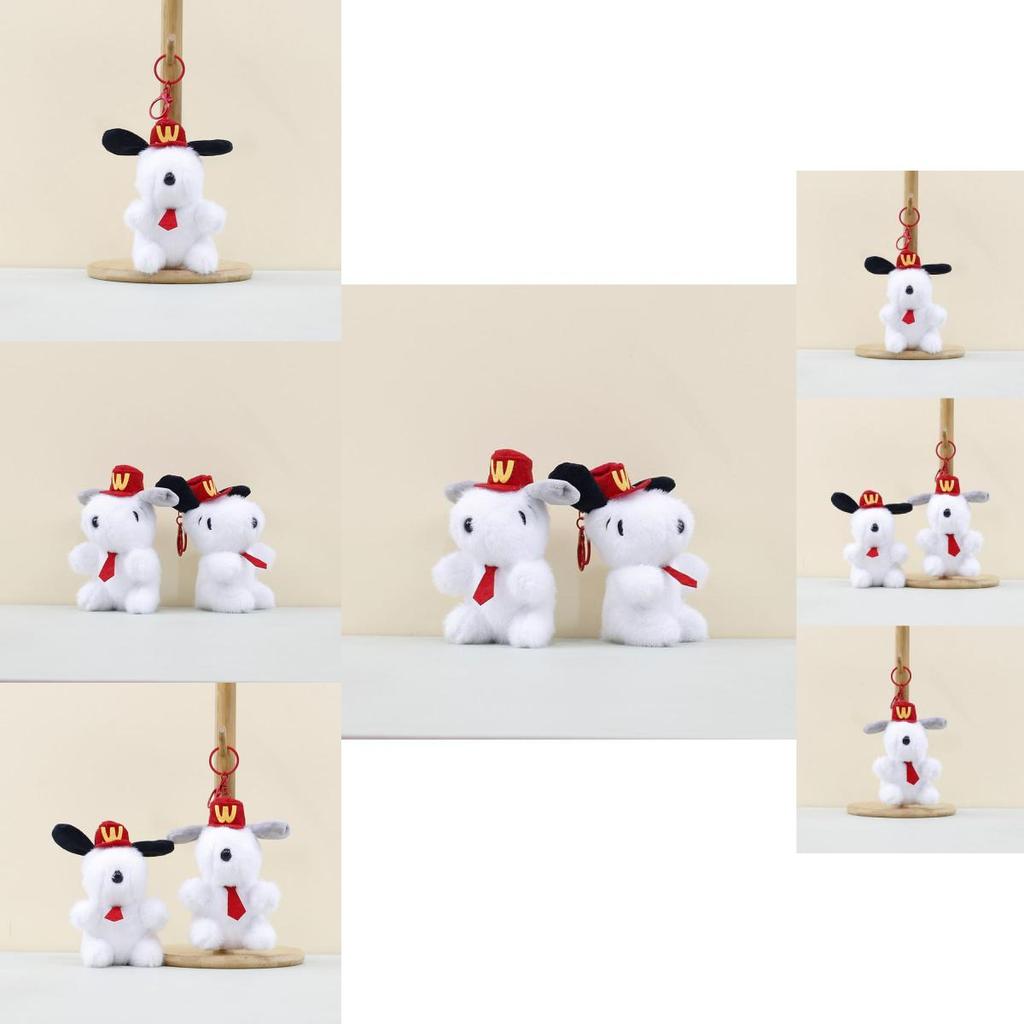 Adorable Grey And Black Plush Dog Keychain Cute Stuffed Animal Doll For Bags