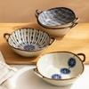 Flowers Plants Japanese Household Noodle Bowl Ceramic Soup Bowl with Handle Salad Bowl Kitchen Tableware Microwave Oven Secure