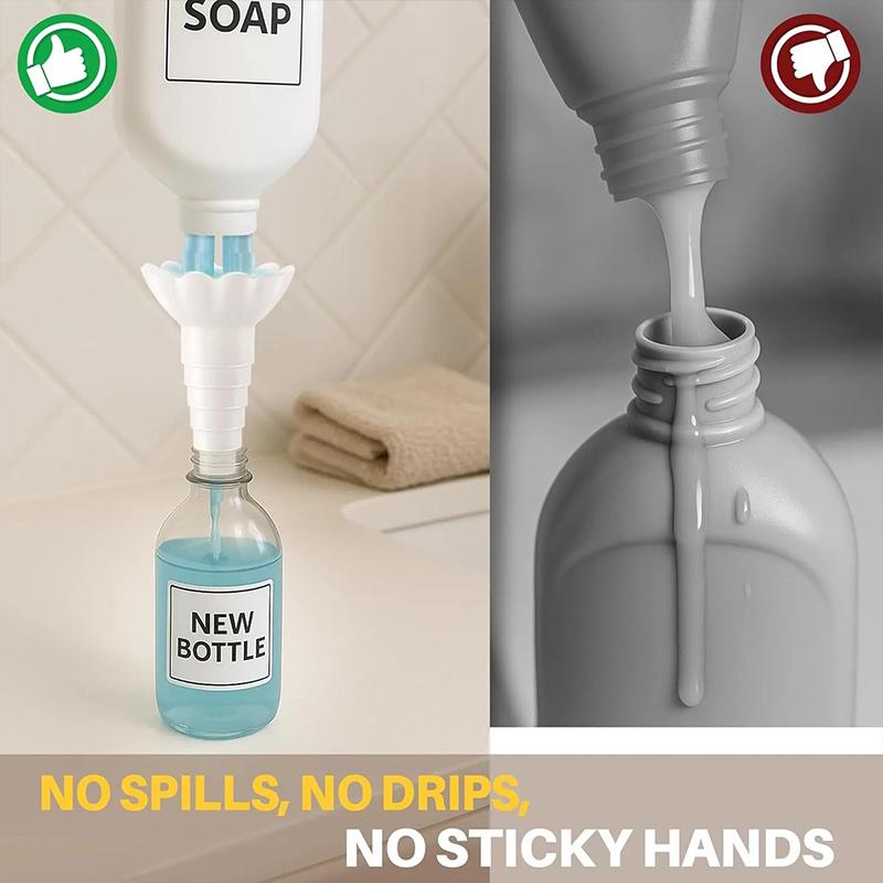2pcs with No Waste Funnel Adapter Compatible with Soap Shampoo Universal Bottle Emptying Kit Reusable Liquid Transfer Connector