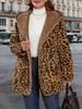 Autumn Winter Leopard Print Plush Jacket Women's Loose Hooded Warm Thick
