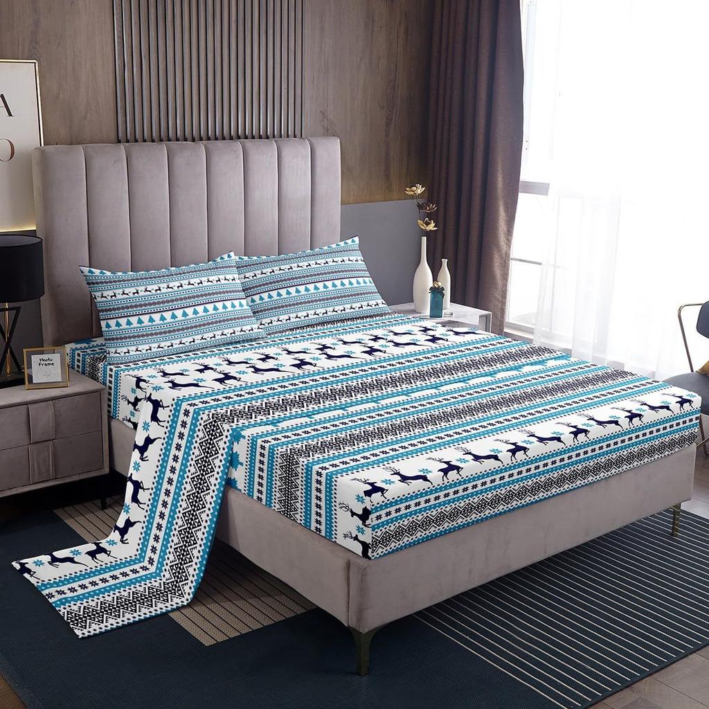 Christmas Element Pattern Mattress Four-Piece Bedding Set Bedroom Dormitory Bedding Decoration