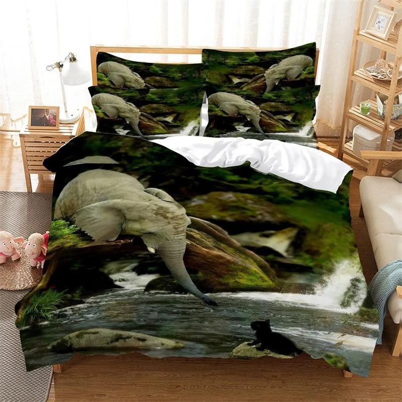 Premium African Wildlife 3D Elephant Duvet Cover African Tropical Grassland Scene Theme Bedding Bedroom Decoration For Women Men Kids
