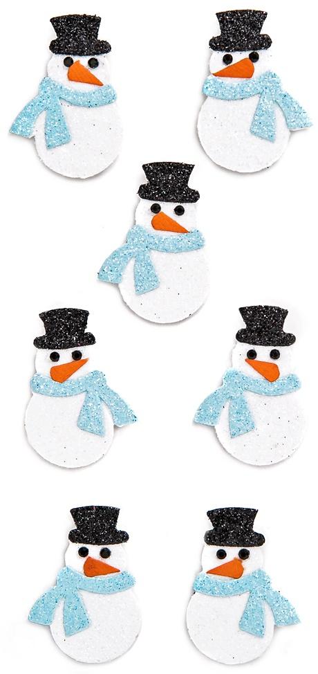 3D Glitter Stickers Snowmen Christmas 7 Pcs