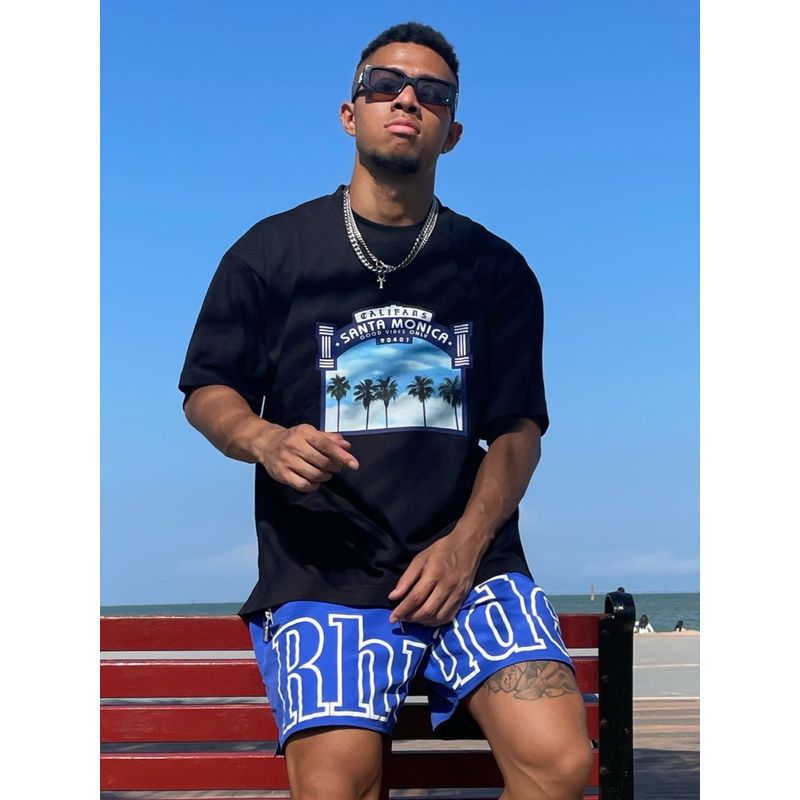 Califans American West Coast Heavy Hip-hop Drop Shoulder Loose Street Oversize Print Short sleeve T-shirt Men