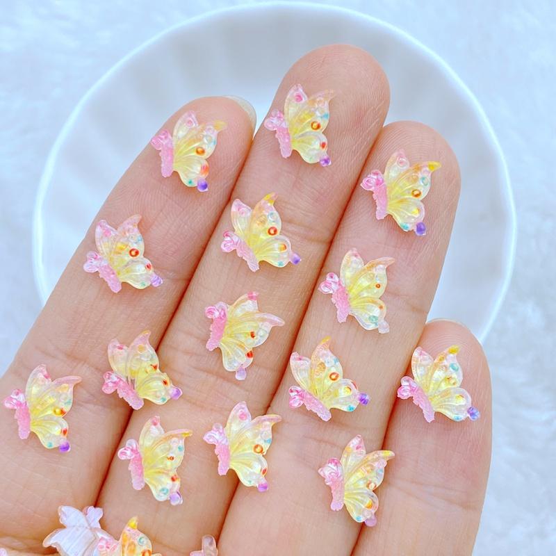 50Pcs New Cute  Resin Mini 9*10mm Beautiful Butterfly Series Flat Back Manicure Parts Embellishments For Hair Bows Accessories