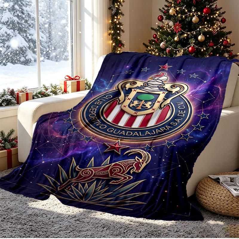 Club Deportivo Guadalajara Pattern Blanket for Home Decoration, Bed, Sofa, Car Travel, Camping, Suitable for All Seasons, Birthday Christmas Gift