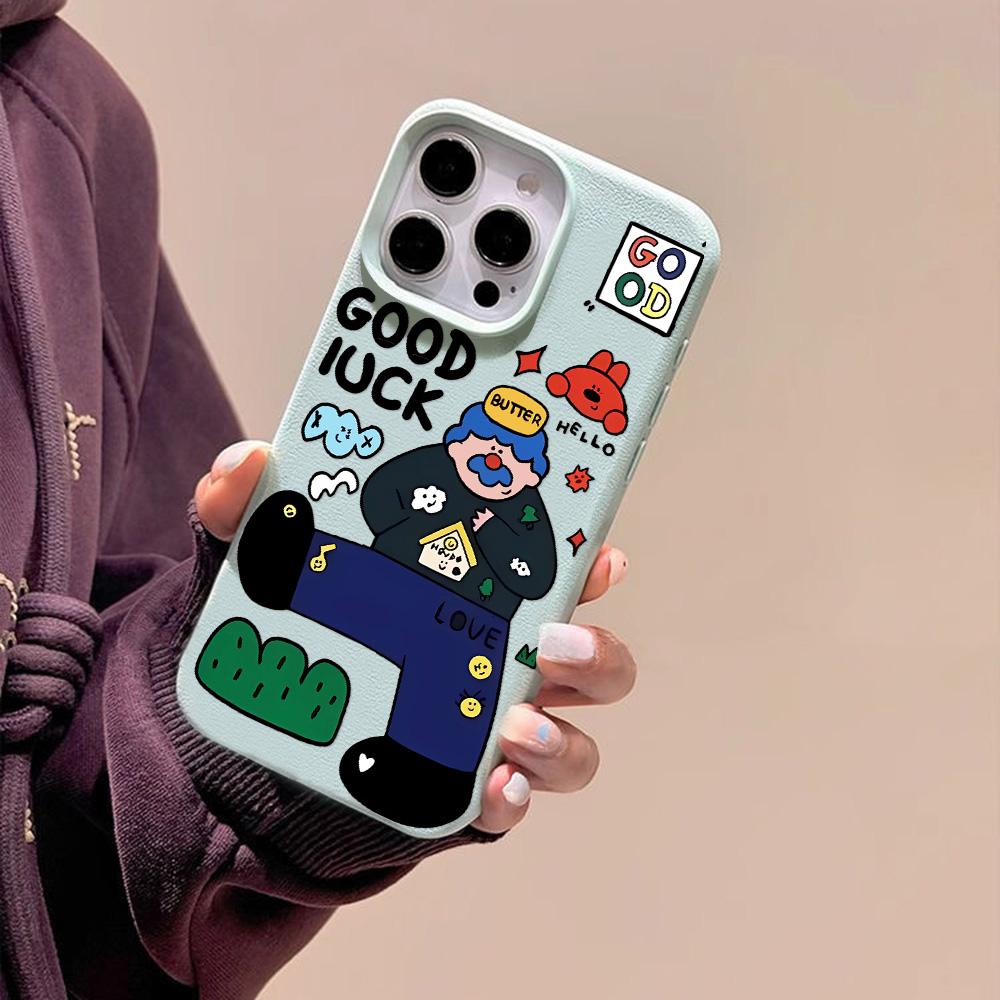 Husă pentru telefon cu senzație de piele pentru iPhone 11 13 16 Pro Max iPhone XR XS Max 14 15 Pro Max 12 13 Pro Max 16 Plus 13 Pro 14 Pro desene animate pictate Macaron Culori