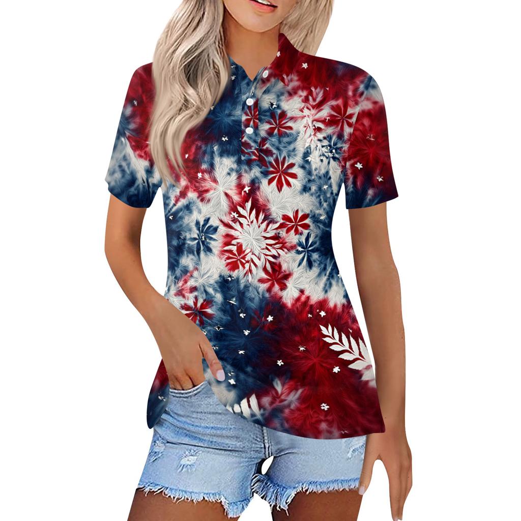 Women's Fashion Casual Lapel Short Sleeve Printed Shirt Women's Button Up Tops