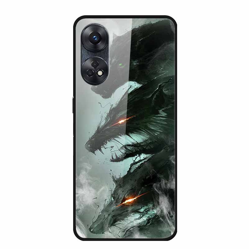For Oppo Reno8 T 4G Case Luxury Tempered Glass Back Cover Hard Case For Reno8 T 4G 6.43" Capa Funda Animal Vividly Coque Wolf