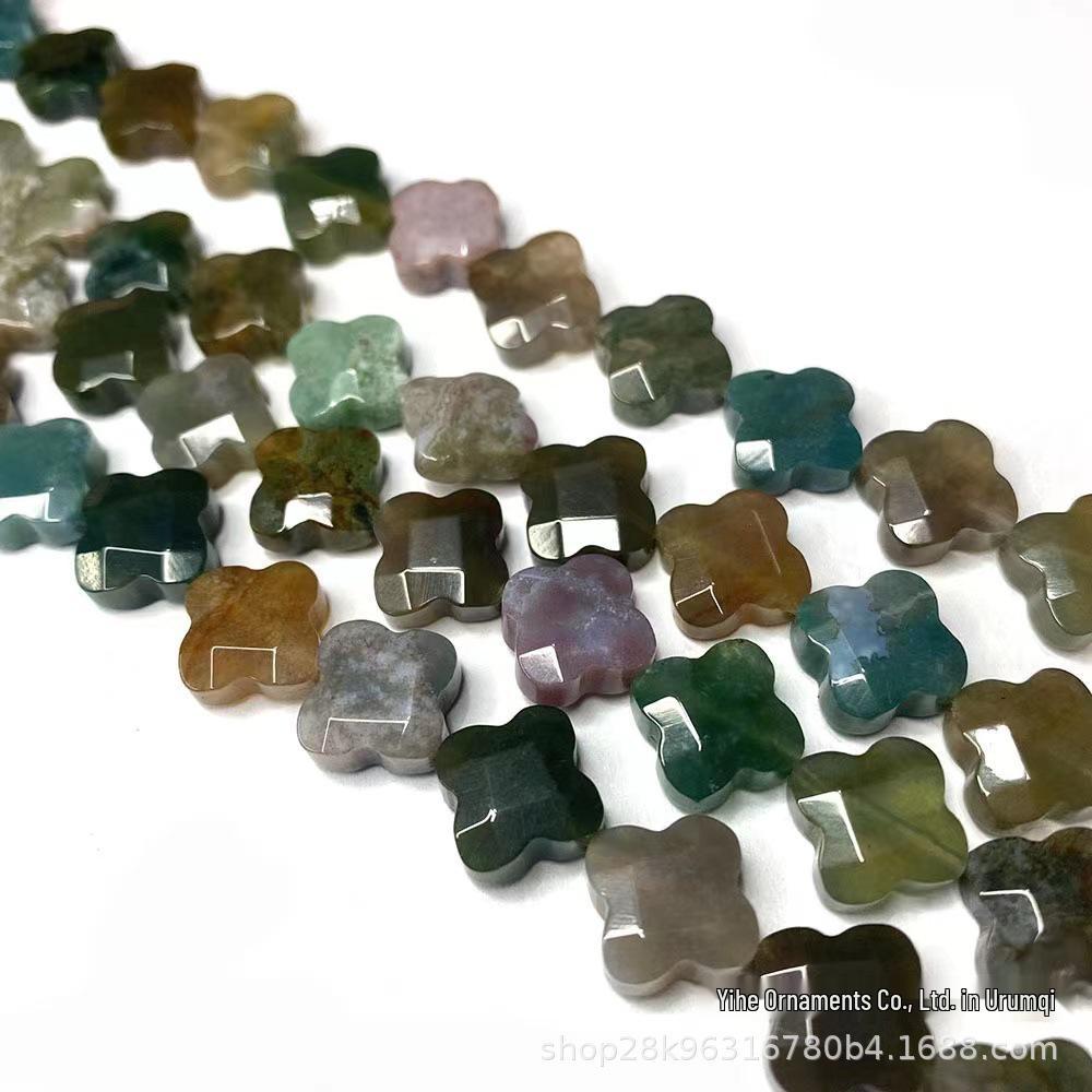 Natural Stone Faceted Lapis Lazuli Four-Leaf Clover Necklace Pendant Beads