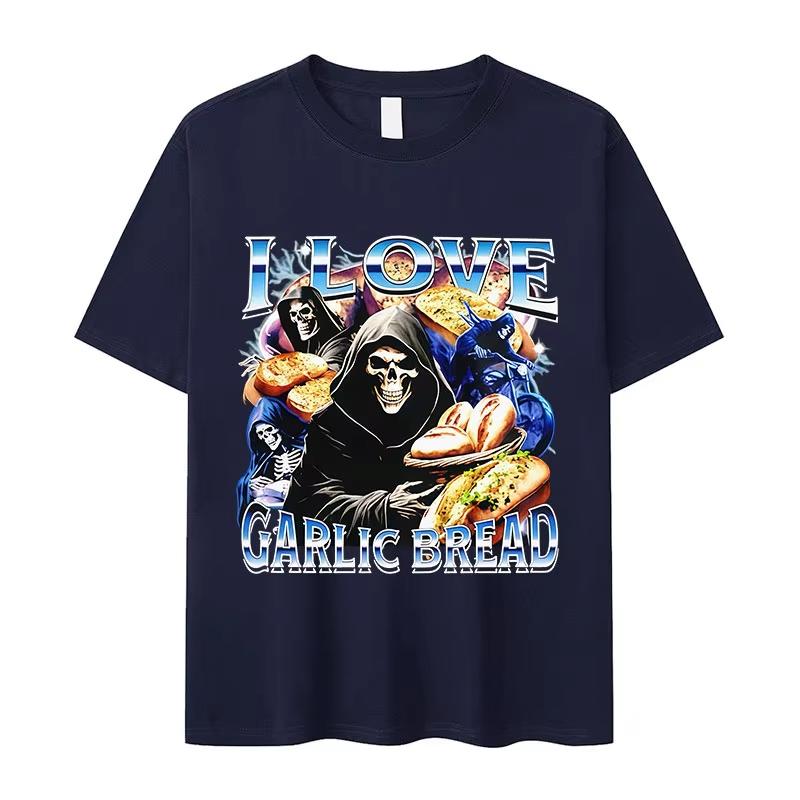 I Love Garlic Bread Skeleton Funny Meme Graphic TShirts Mens women Skeleton Vintage Short Sleeve T Shirts Fashion ONeck  Tees