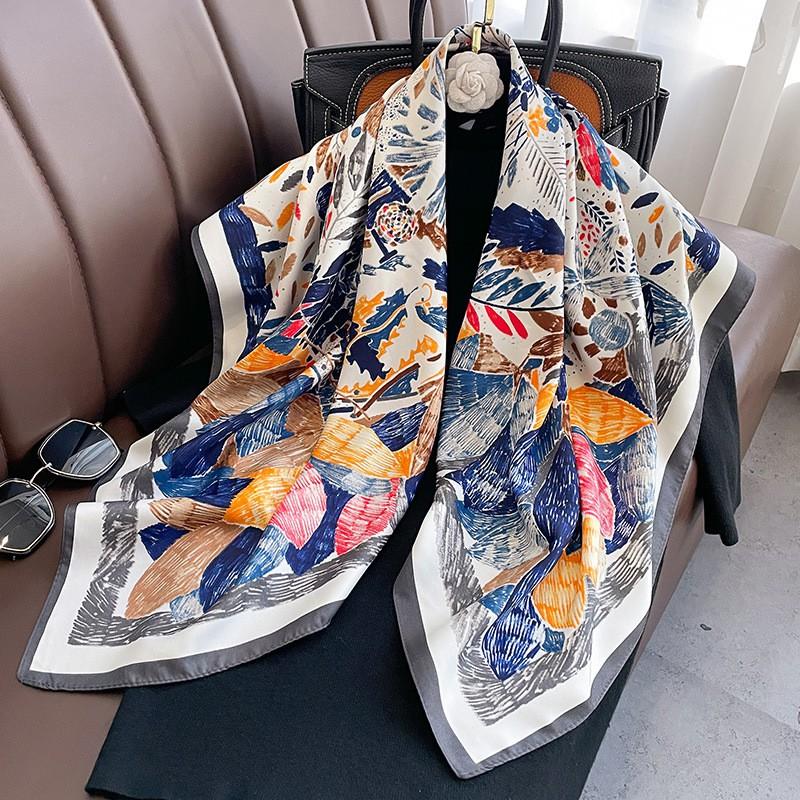 Lightweight 90x90cm Square Scarf Women Navy Style Sun Protection Silk-Like Feel Wear Chic Versatile Accessory