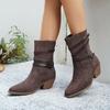 Fashion Sleeve Single Boots Autumn New Pointed Toe Suede Metal Buckle Anti-Slip Wear-Resistant Short Shoes