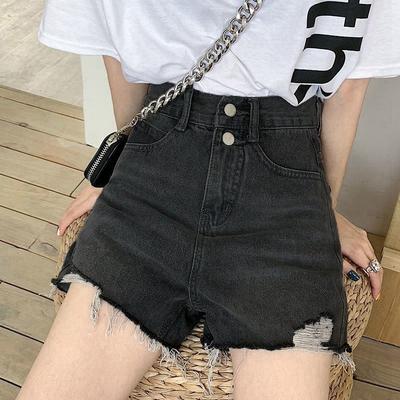 Wowen Pants Classic and Minimalist Fashion Versatile Women's Summer High-waisted Thin Loose Broken Holes Outside The A Word Wide-legged Denim Shorts
