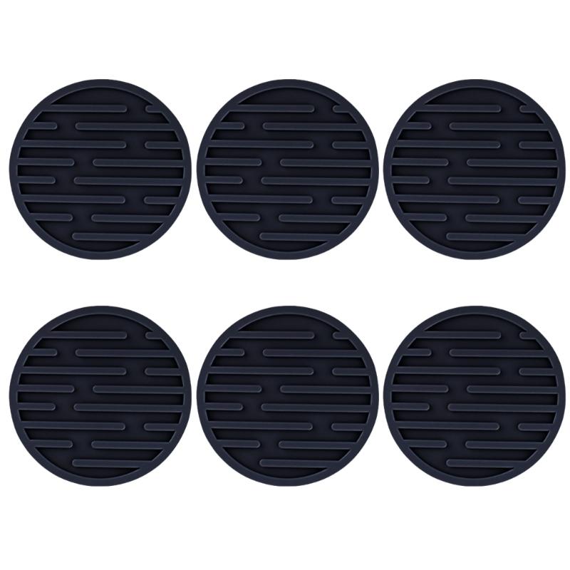 6Pcs Silicone Drink Coasters Round Nonslip Table Decors Coasters Silicone Texture Suitable for Kitchen Everyday Use чёрный