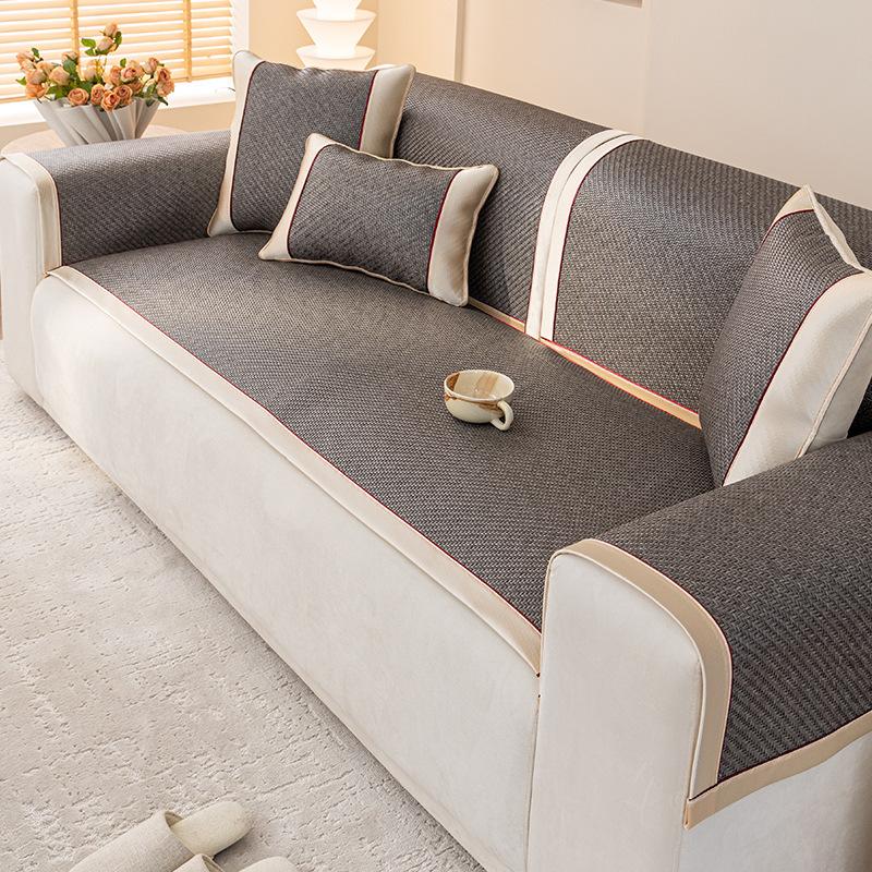 Summer Cooling Rattan Sofa Mat Non Slip Breathable Sofa Cushion Cover Living Room Straight Row Backrest Towel