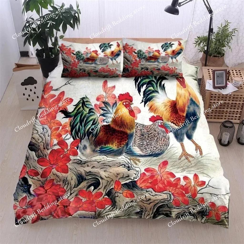Chicken Duvet Cover Rooster Goose Duck for Kid Teen Women Men Farmhouse Animals for Bedroom Decorations Queen King Bedding Set02