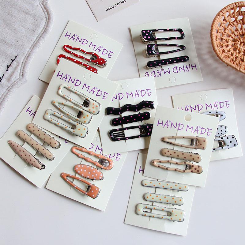 Multi-Color Polka Dot Geometric Metal Drip Glaze Hair Clip Set