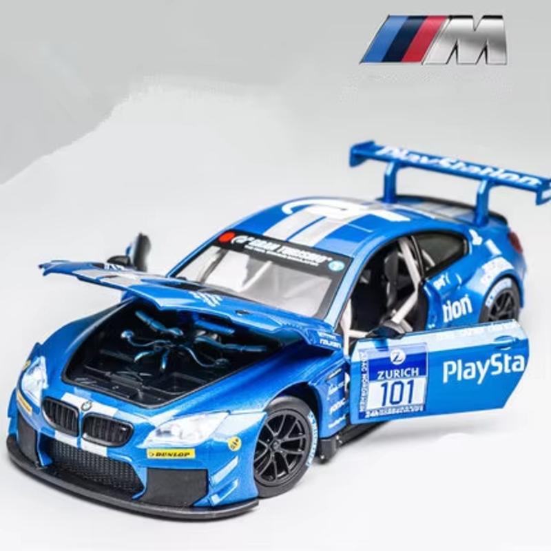 1:24 BMW M4 GT3 Alloy Sports Car Model Die-cast Metal Toy Car Vehicle Model Simulation Sound and Light Pull Back Collection Children's Gift