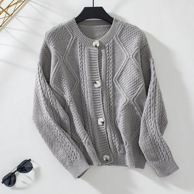 Damska kurtka typu twist cardigan Jesień i zima Vintage Luźny kardigan z guzikami w kształcie diamentu