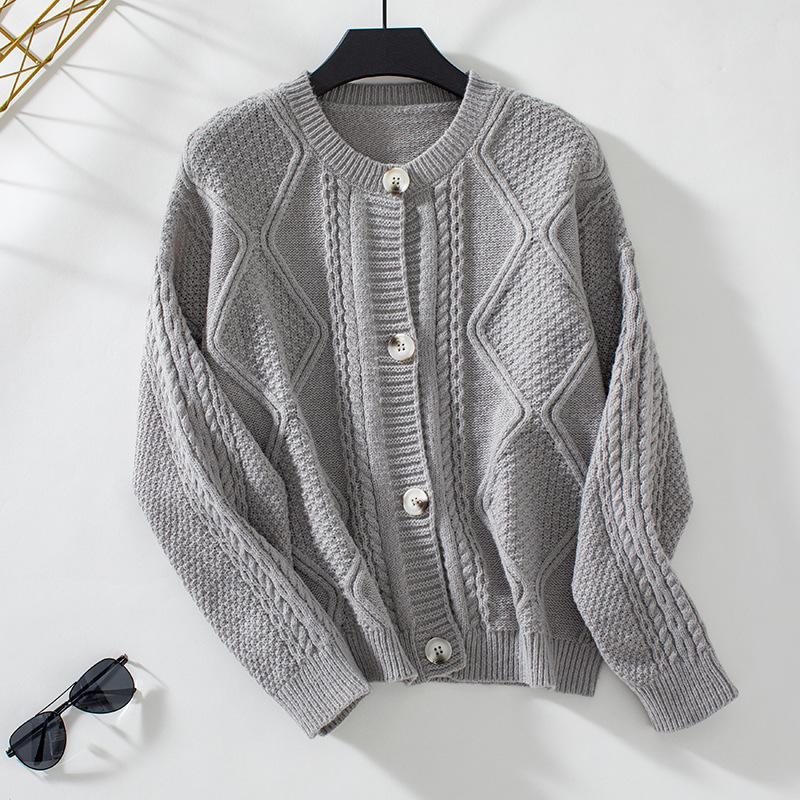 Twist women's cardigan jacket autumn and winter new European and American style retro loose rhombus button cardigan sweater women
