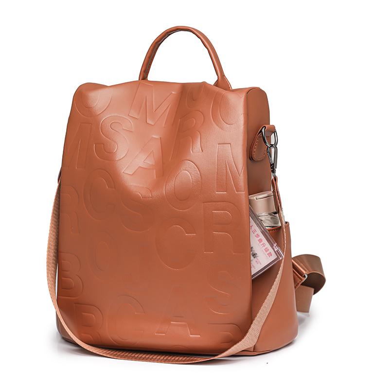Large Capacity Backpack Women's Letter Backpack Soft Leather Travel Bag Multifunctional Shoulder Bag