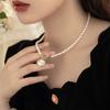 Freshwater Pearl Necklace Women'S Copper Micro-Inlaid Shell Starry Sky Design Sense Ot Buckle Collarbone Chain Rice Grain Pearl Pendant Neck Chain