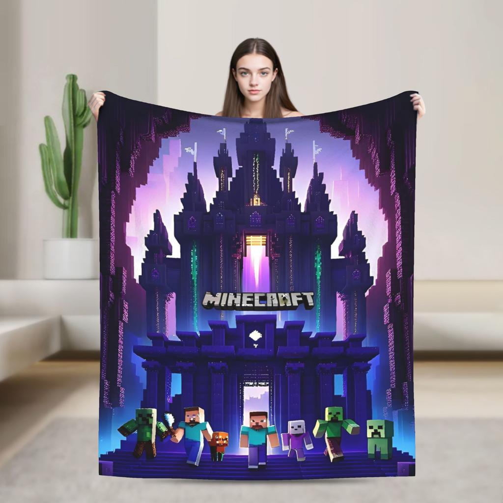 Super Soft Plush Bedding Throws Cartoon Mines Pixels Game  Blankets  For Couch Bed Camping Flannel Bedspread Bed Cover