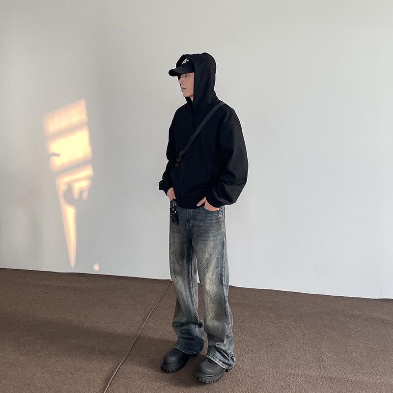 American DirtyFit Ink-Splashed Jeans: Unisex Straight Flared Vibe Slim Pants