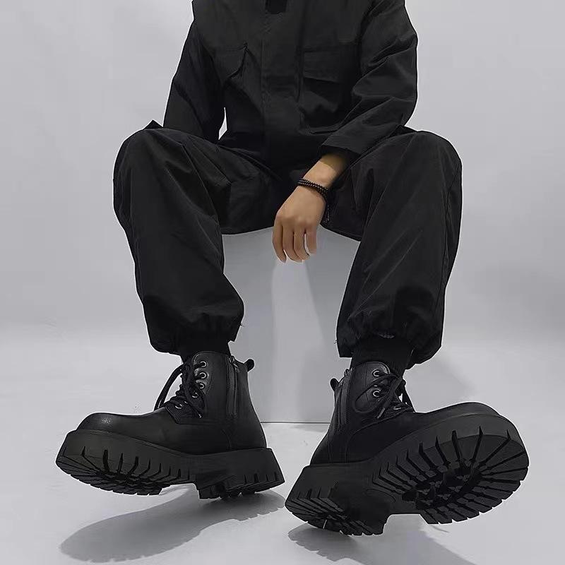 Zipper Martin boots men's spring and autumn high-top British retro men's boots Internet celebrity locomotive leather boots thick-soled short boots men