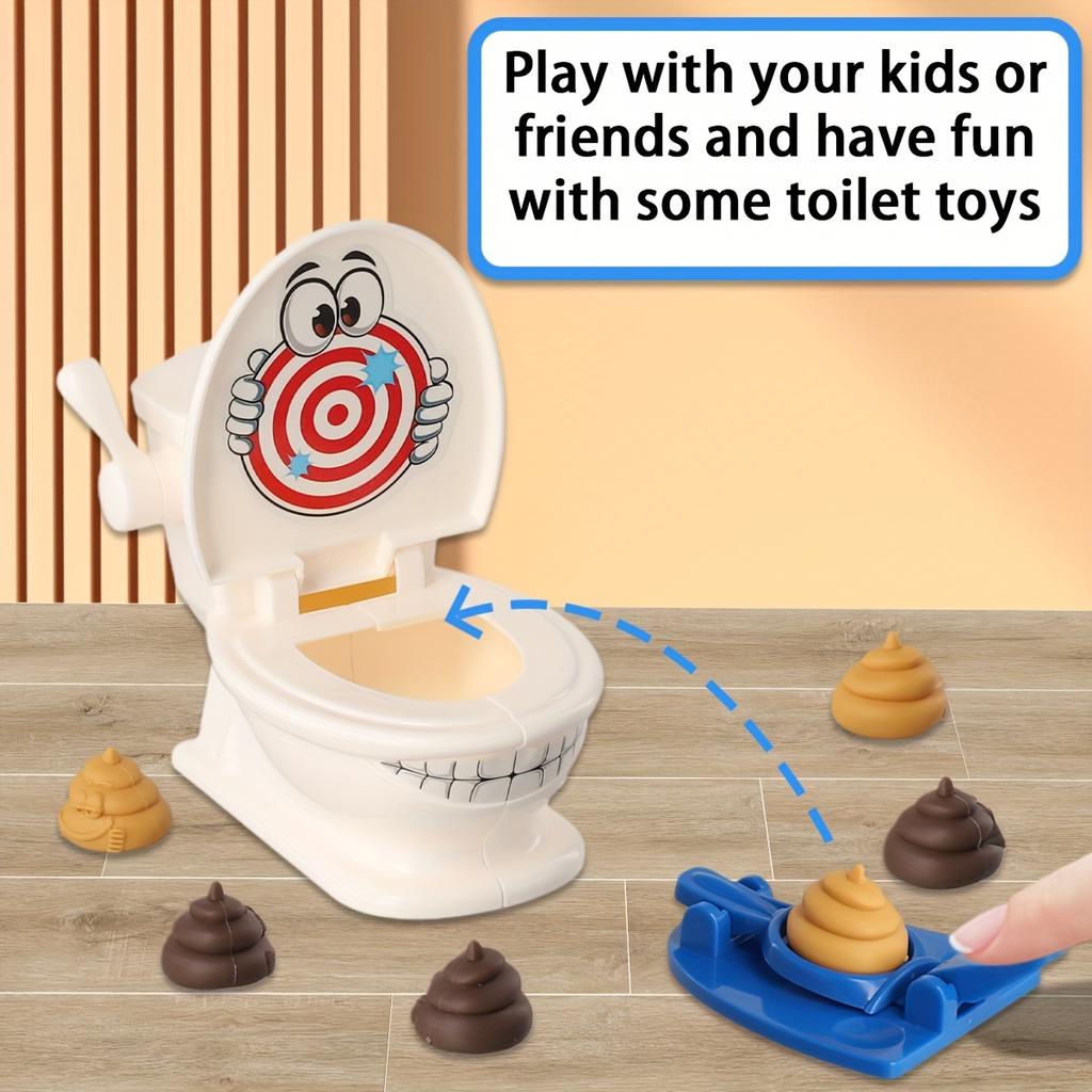 Poop Shooting - Fun Family Game - Fast Crazy Poop Shooting Game- Includes 1 Toilet, 2 Quick Launchers, 6 Soft Plastic Toy Poops