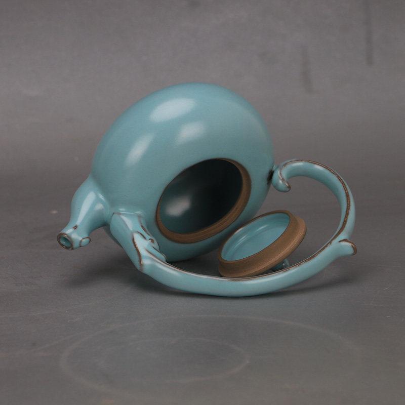 Ru-Brennofen Blaue Glasur Drachenhenkel-Kessel: Porzellan-Antikschmuck im Stil der Song-Dynastie.