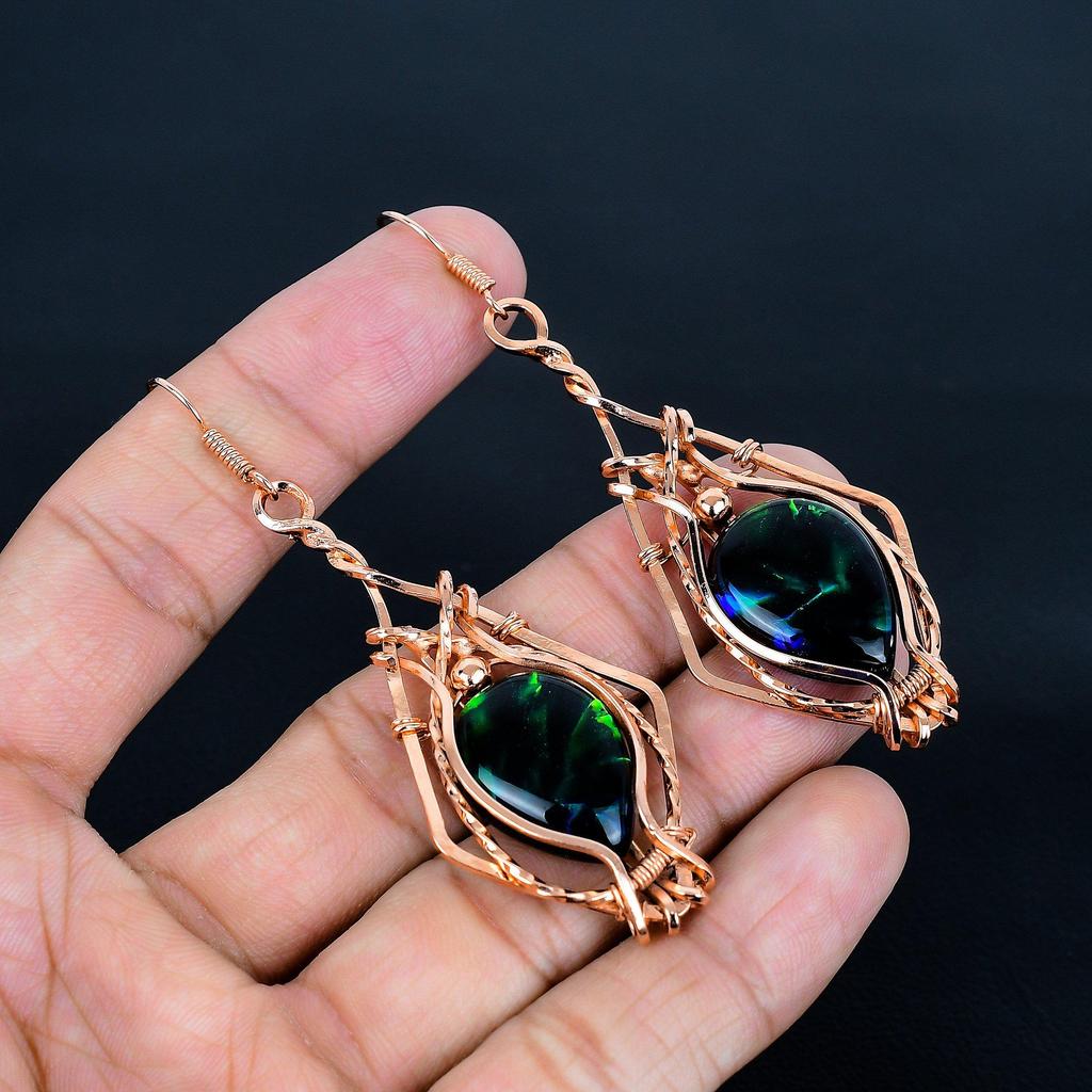 Dico Glass Earrings Gemstone Jewelry, 999 Copper Wire Wrapped Earrings, Handmade Beautiful Jewelry Earrings