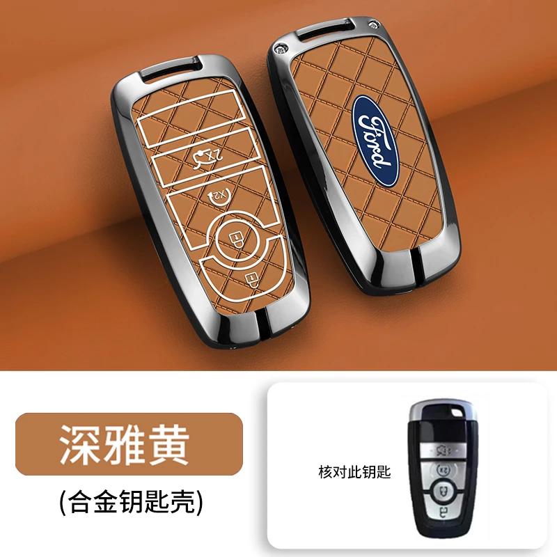 Autoaufkleber Ford Zinklegierung Leder Auto Fernbedienung Schlüsselhülle Abdeckung Fob Schale Für Ford Fusion Mondeo Mustang Edge Expedition EXplorer