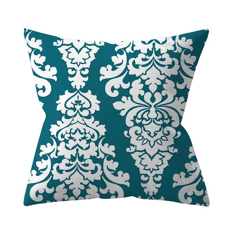 45x45cm Blue Green Leaf Floral Plant Geometric Pillow Cover Sofa Seat Office Lumbar Cushion   Home Decor