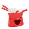 Heart Shaped Chocolate Fondue Mug Set Ceramic Sweet Fondue Cup with Forks and Candle Red White 350ml