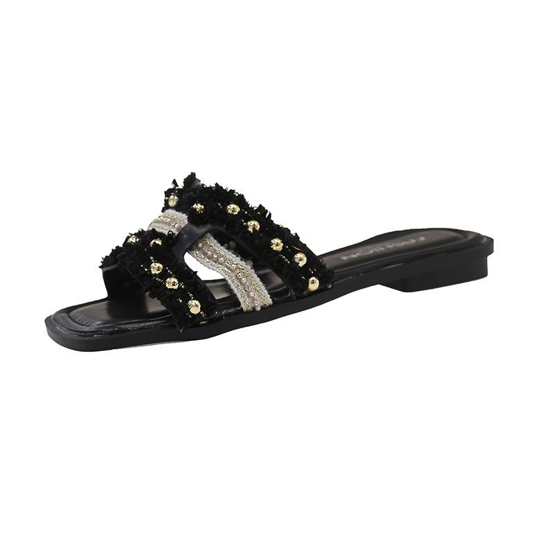 

2025 лето новый Сяосянфэн верхняя одежда шлепанцы на плоской подошве женские летние фея универсальные модные сандалии для пляжа на мягкой подошве 43 чёрный